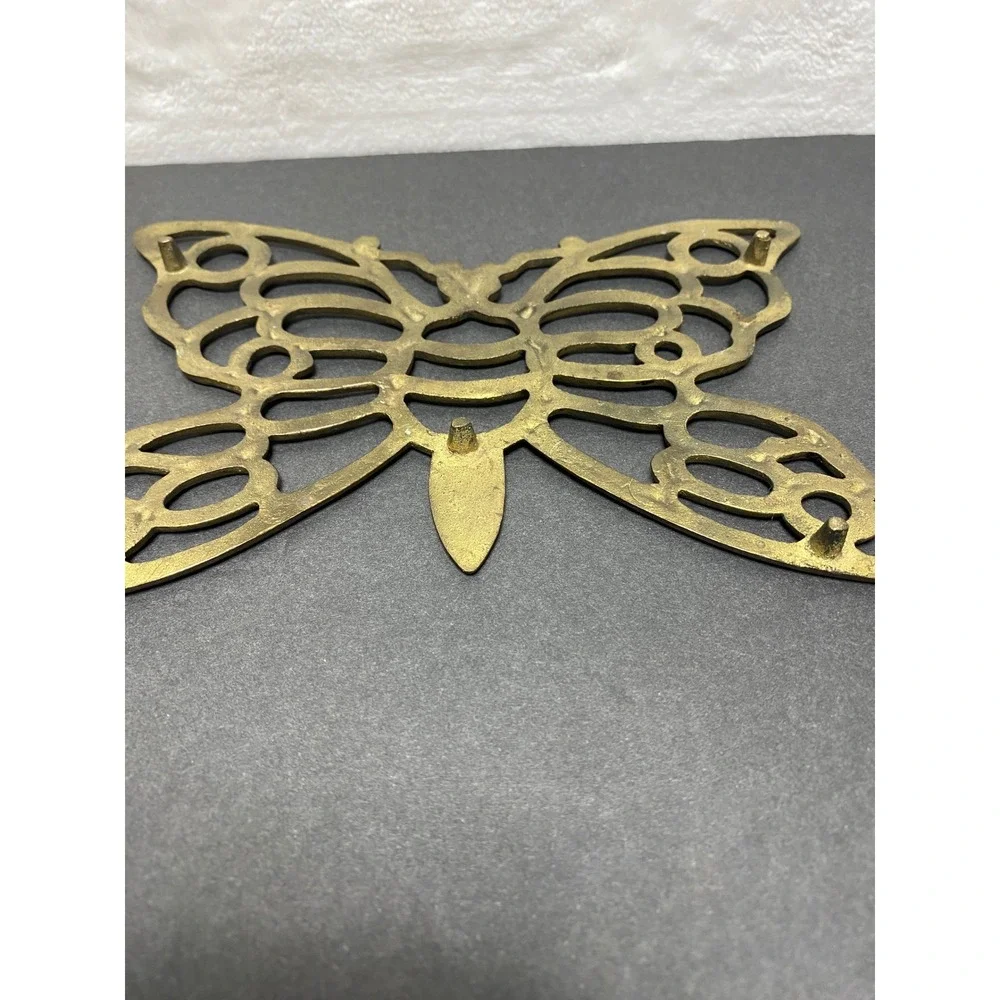 VTG Pair of Brass Butterfly Trivets Hot Plates MCM‎ Pot Holder Wall Decor